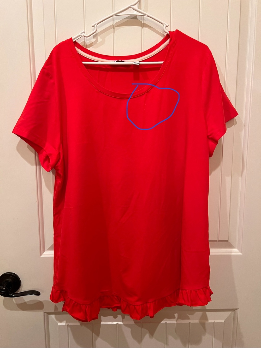 Isaac Mizrahi Live scoop neck ruffle hem knit top "tropical red" short sleeve